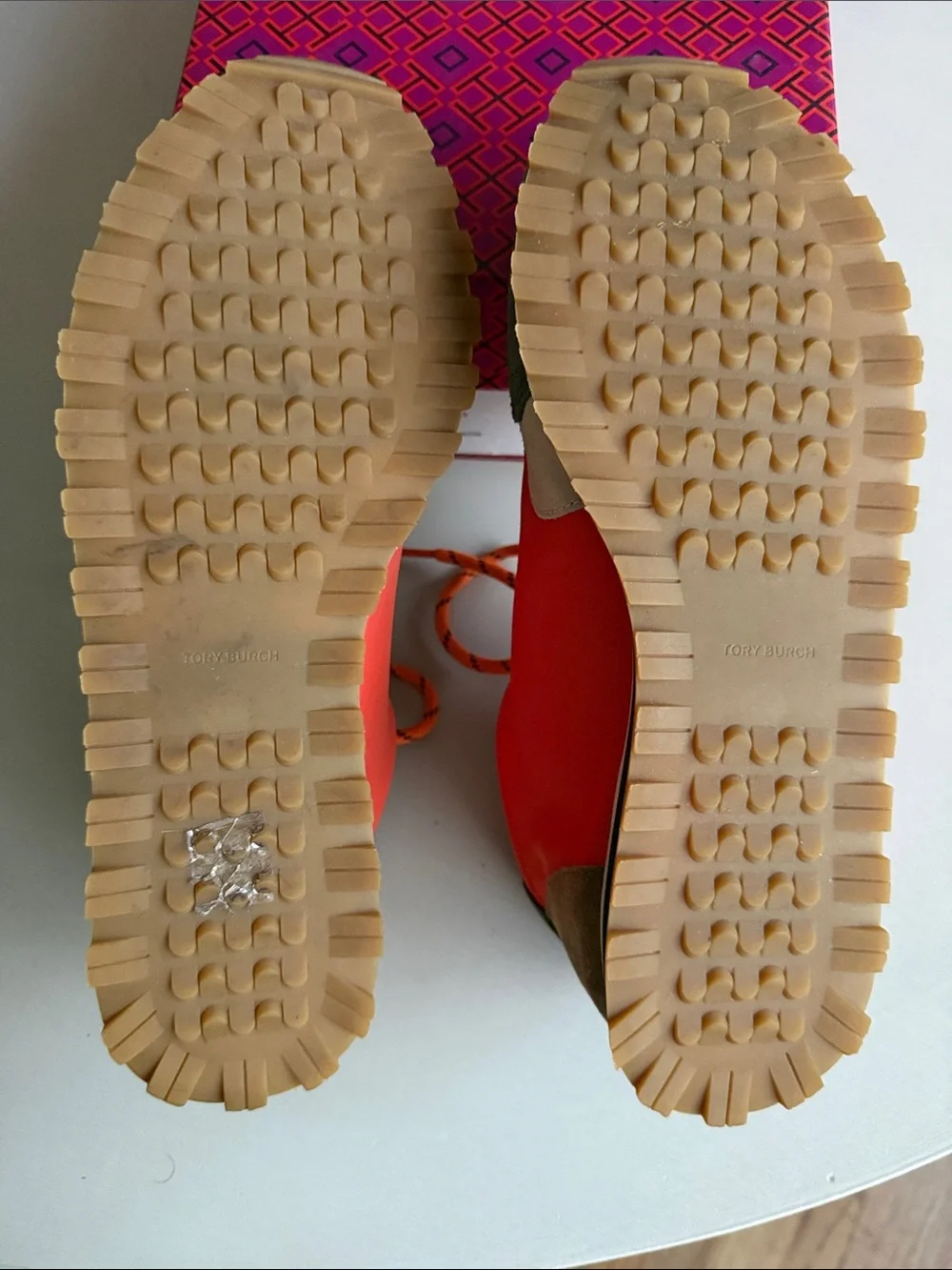 Tory Burch Orange, Olive & Cream Logo Runner Sneakers - Picture 8 of 8
